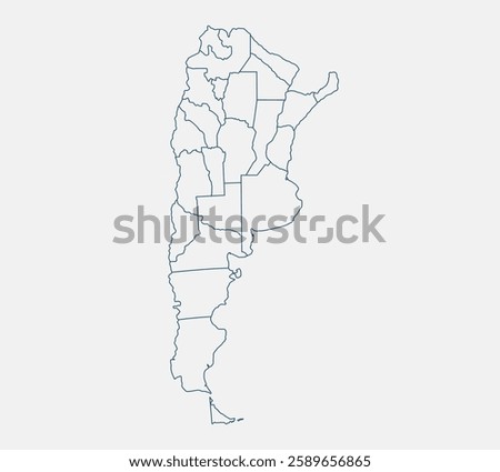 Outline Argentina map isolated on white background. Argentina map. Argentina map outline template. Editable Argentina map outline with provincial divisions. Vector illustration