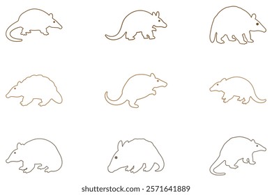 Outline Armadillo Illustration Design Set