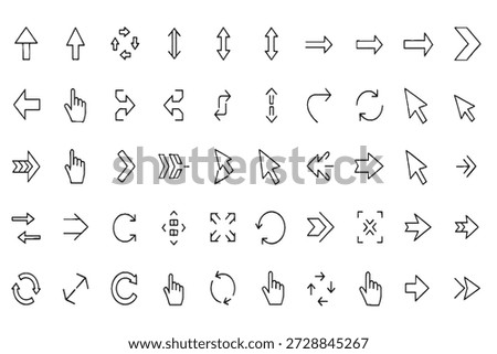 Outline Arrow and Cursor Icon Set on White Background