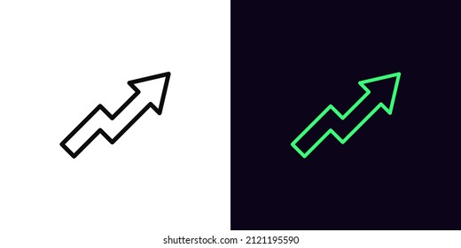 Umrissen Sie das Pfeilwachstum mit bearbeitbarem Strich. Schild nach oben, Pfeil nach oben. Finanzielle Vorausschätzungen, Aktienanstieg, Gewinnsteigerung, steigender Trend. Vektorsymbol, Symbol für Benutzeroberfläche und Animation