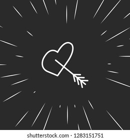 Outline arrow in heart icon, illustrated icon for modern web and mobile design, simple and minimal symbol of arrow in heart