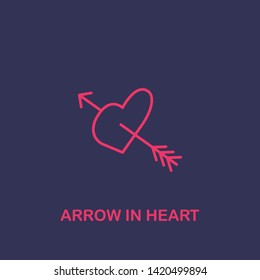 Outline arrow in heart icon.arrow in heart vector illustration. Symbol for web and mobile