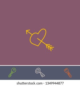 Outline arrow in heart icon.Best arrow in heart vector, illustrated icon for modern web and mobile design.Bonus broken key symbol