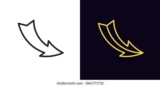 Outline arrow icon. Linear pointer sign, curved arrow with editable stroke. Retro navigation, arrow direction forward back down up. Vector icon, sign, symbol for UI and Animation