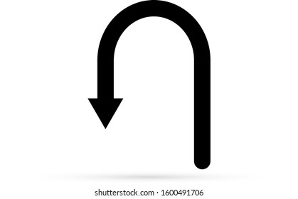 outline arrow return icon isolated on white, sketch sign of road, flat vector stock illustration