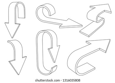 Outline arrows. Bent signs. Vector illustration isolated on white background