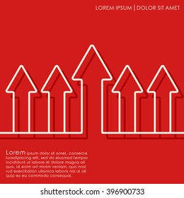 Outline arrows on red background. Brochures, flyer, card design template. Vector illustration