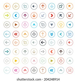 Outline Arrows Set in Circles - Flat Design Vector Illustration