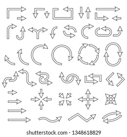 Outline arrows. Set of curved traffic icons. Vector illustration isolated on white background