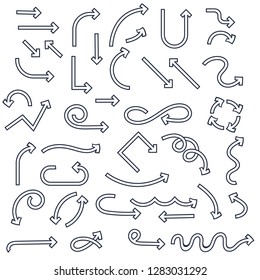 Outline arrows set. Hand drawn signs. Vector illustration isolated on white background