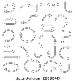 Outline arrows set. Hand drawn signs. Vector illustration isolated on white background