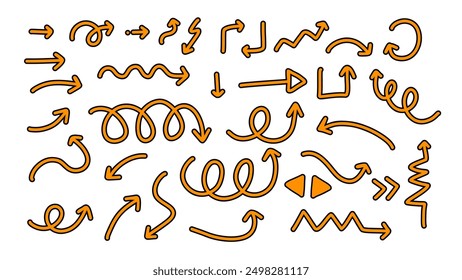 Conjunto de iconos de flechas de contorno. Icono de la flecha del contorno. colección dibujada a mano del Vector de la flecha. Flecha Doodle. Cursor. Modernas flechas simples. Ilustración vectorial.