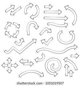 Outline arrows. Set of icons and icons combnations. Vector illustration isolated on white background