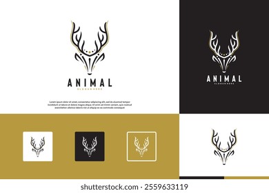 outline art of antlers and deer head , abstract style , wild animals , graphic design illustration.