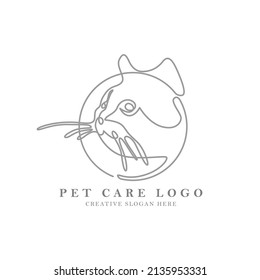 Outline art cat vector logo in circle isolated by white background. Suitable for pet care, pet shop, pet food product, and veterinary. 