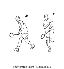outline art drawing of a badminton Player in sports theme vector illustration. Workout theme background.