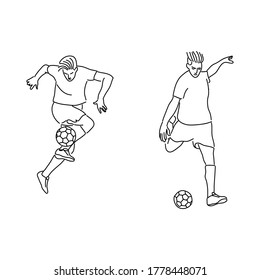 outline art drawing of a football Player in sports theme vector illustration. Workout theme background.