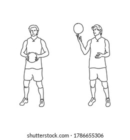 outline art drawing of a volleyball Player in sports theme vector illustration. Workout theme background.