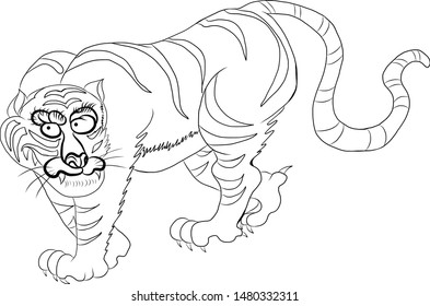 Outline art Japanese traditional tiger isolate on white background.