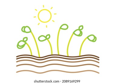 Outline art style of Mung Sprouting Beans under the sun. Editable Clip Art.