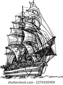 outline art vector realistic illustration ship background liner