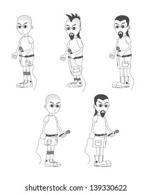 outline art vocal man cartoon set