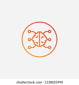 Outline artificial Intelligence icon,gradient illustration,vector brain sign symbol