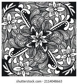 Outline artistic pattern background. pattern with floral vector Illustration, Tropical batik motif. black background