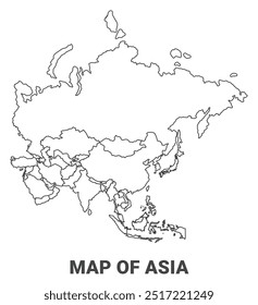 Outline Asia map with borders of region vector illustration