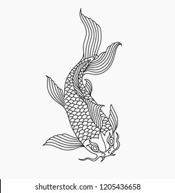 outline asian carp fish, thin line vector illustration 