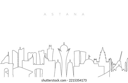 Esbozar el horizonte de Astaná. Plantilla de moda con edificios y monumentos de Astaná en estilo de línea. Diseño vectorial de material. 