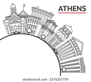 Outline Athens Greece City Skyline with Historical Buildings and copy space Isolated on White. Vector Illustration. Athens Cityscape with Landmarks.