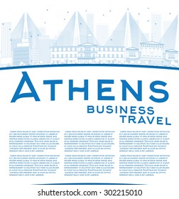 Outline Athens Skyline with Blue Buildings and copy space. Business and tourism travel concept with place for text. Image for presentation, banner, placard and web site. Vector Illustration