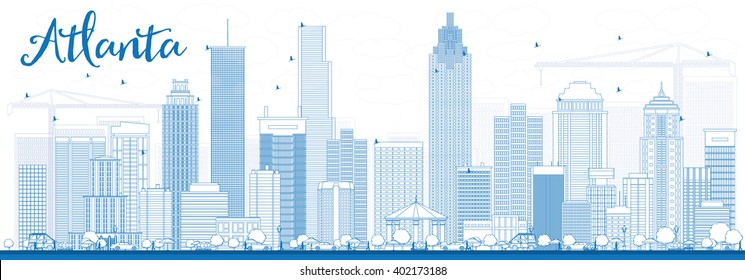 Outline Atlanta Skyline with Blue Buildings. Vector Illustration. Business Travel and Tourism Concept with Modern Buildings. Image for Presentation Banner Placard and Web Site.
