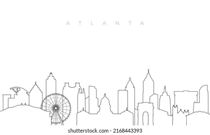 Esbozo de Atlanta. Plantilla de moda con edificios de la ciudad de Atlanta y monumentos en línea. Diseño vectorial de material. 