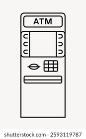 Outline of an ATM machine with keypad and screen. Simple ATM design with minimalistic features. ATM drawing with clear, bold lines. ATM illustration. Vector illustration.