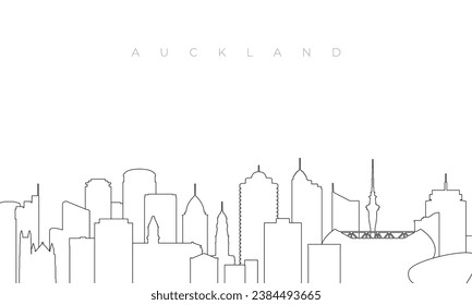 Outline Auckland skyline. Trendy template with Auckland buildings and landmarks in line style. Stock vector design. 