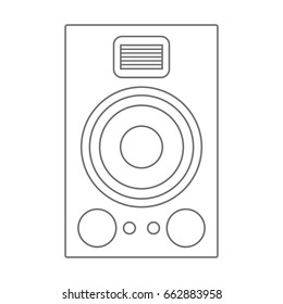 Outline Audio loud speaker isolated on white background. Vector illustration of sound monitor.