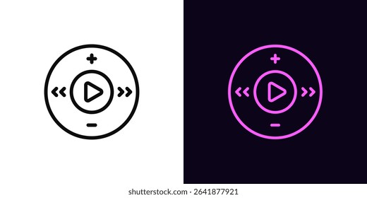 Outline audio player icon, with editable stroke. Media control panel icon with play button, round multimedia interface. Music player touch interface, multimedia circle control, audio playback. Vector
