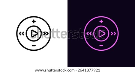 Outline audio player icon, with editable stroke. Media control panel icon with play button, round multimedia interface. Music player touch interface, multimedia circle control, audio playback. Vector