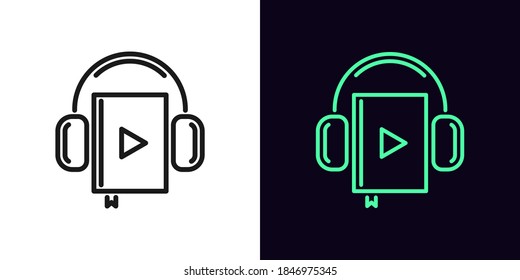Outline audiobook icon. Linear audio book sign with headphones, online library with editable stroke. Internet bookstore, online education, reading. Vector icon, sign, symbol for Interface design