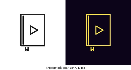 Outline audiobook icon. Linear audio book with play sign, online library with editable stroke. Internet bookstore, online education, reading. Vector icon, sign, symbol for UI and Animation