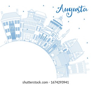 Outline Augusta Maine City Skyline with Blue Buildings and Copy Space. Vector Illustration. Business Travel and Tourism Concept with Historic Architecture. Augusta USA Cityscape with Landmarks.