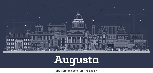 Outline Augusta Maine City Skyline with white Buildings. Vector Illustration. Business Travel and Tourism Concept with Historic Architecture. Augusta USA Cityscape with Landmarks.