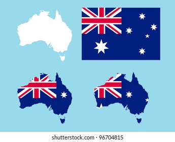 Outline of australia filled with Australian Flag, australian flag isolated