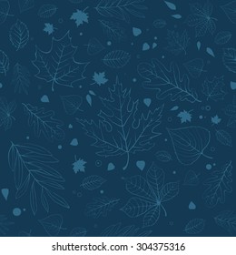 Outline autumn leaves. Seamless pattern.