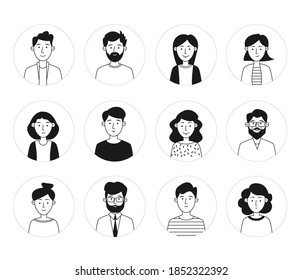 Outline avatar profile icon vector set female and male 