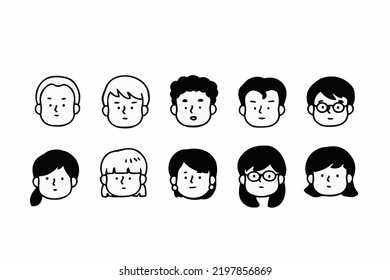 Outline avatars profile set, office workers, hand-drawn icon style, character design, vector.