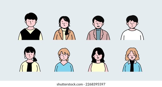 Outline avatars profile set office workers , hand-drawn icon style , flat line vector.