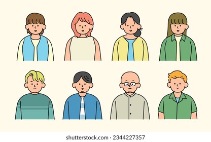 Outline avatars profile set, office workers, simple icon style, character design, vector illustration.